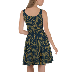 Bold Golden Skater Dress – Geometric Pattern - Dipaliz - Dresses - Xs