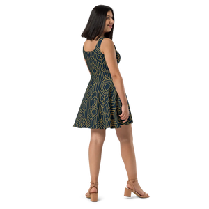 Bold Golden Skater Dress – Geometric Pattern - Dipaliz - Dresses - Xs