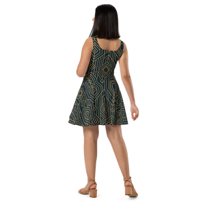 Bold Golden Skater Dress – Geometric Pattern - Dipaliz - Dresses - Xs