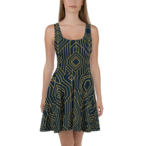 Bold Golden Geometric Skater Dress - Turn Heads Daily - Dipaliz - Xs - Dresses