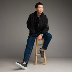 Canvas Shoes Gold Pattern Grey Men’s Slip on - Dipaliz - 5 - Sneakers