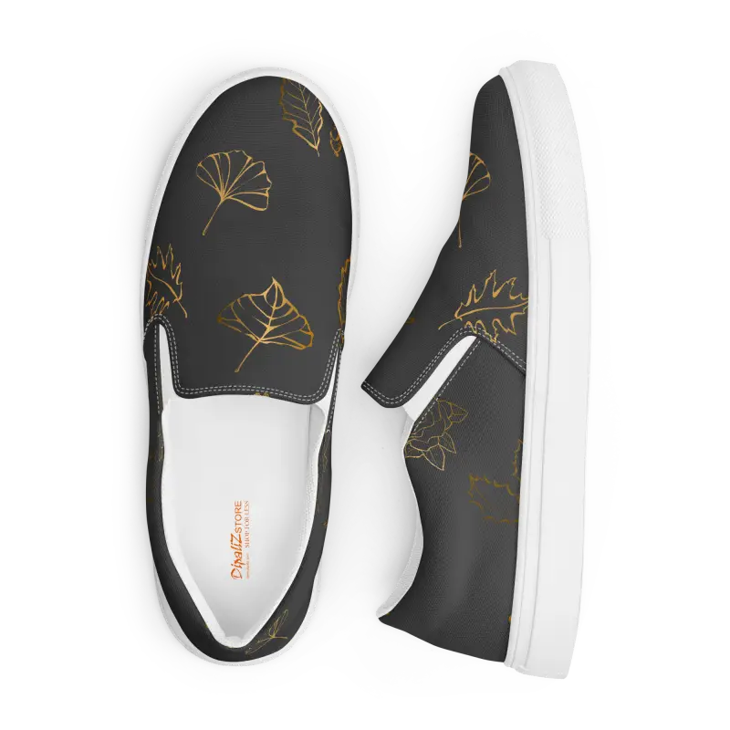 Rock your Outfit with Women’s Golden Leaf Canvas Slip-ons - Shoes