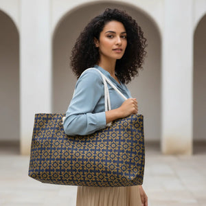 Golden Pattern Tote – Oversized Polyester Weekender - Dipaliz - Luggage & Bags