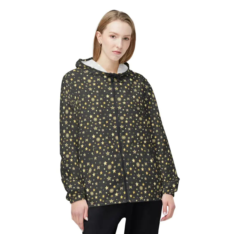 Shine Bright in Style with Golden Star Pattern Windbreaker - s Jackets