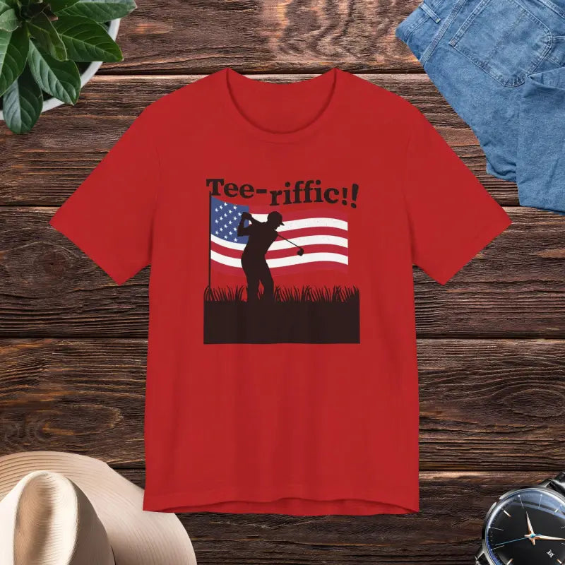 Tee-rific Unisex Jersey: 4th of July Golfing Short Sleeve - Red / s T-shirt