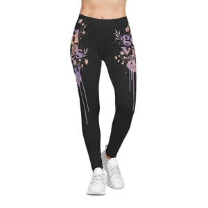 Good Vibes Floral Leggings Stretchy Fabric Black Pastel Print Dipaliz - Xs / Seam Thread Color Automatically Matched
