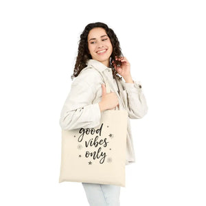 Bags - Good Vibes Cotton Canvas Tote with Uplifting Design - Dipaliz Natural / 15’’ x 16’’