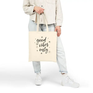 Bags - Good Vibes Cotton Canvas Tote with Uplifting Design - Dipaliz Natural / 15’’ x 16’’