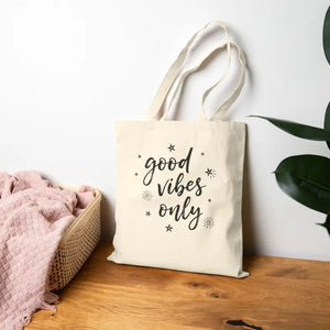 Bags - Good Vibes Cotton Canvas Tote with Uplifting Design - Dipaliz Natural / 15’’ x 16’’