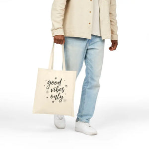 Bags - Good Vibes Cotton Canvas Tote with Uplifting Design - Dipaliz Natural / 15’’ x 16’’