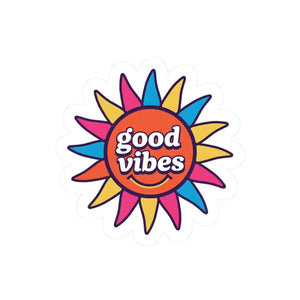 Good Vibes Sun Sticker Colorful Retro Floral Kiss-cut - Decorative Stickers