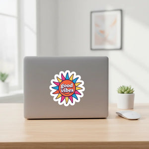 Good Vibes Sun Sticker Colorful Retro Floral Kiss-cut - Decorative Stickers