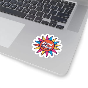 Good Vibes Sun Sticker Colorful Retro Floral Kiss-cut - Decorative Stickers