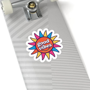 Good Vibes Sun Sticker Colorful Retro Floral Kiss-cut - Decorative Stickers