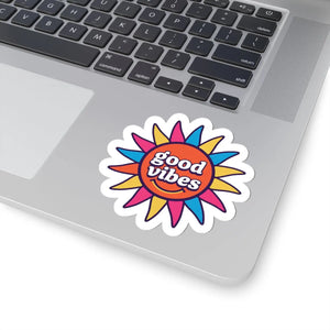 Good Vibes Sun Sticker Colorful Retro Floral Kiss-cut - Decorative Stickers