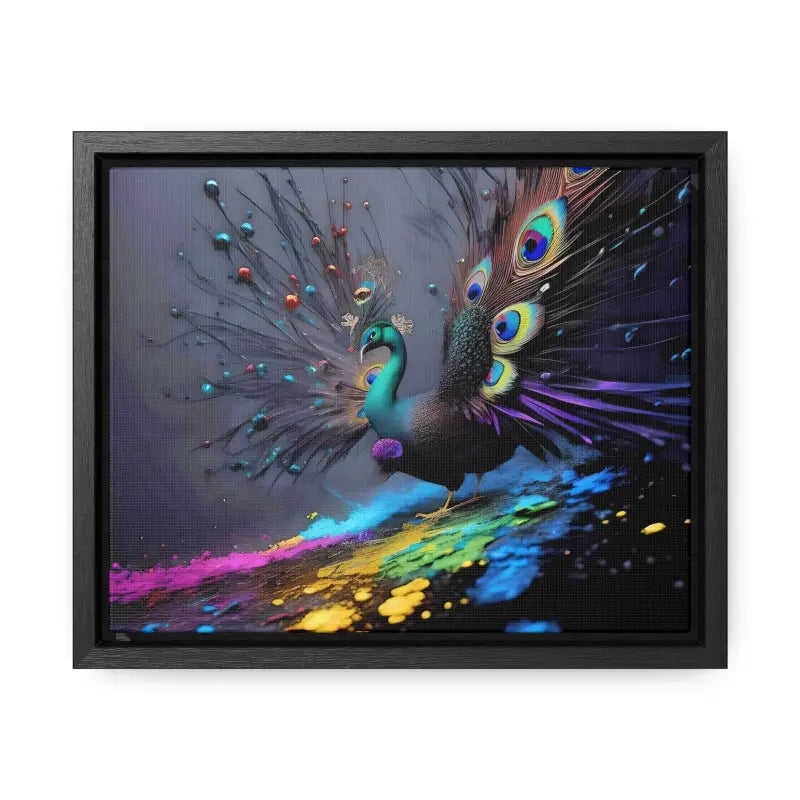 Gorgeous Peacock Horizontal Frame with Splattered Paint Background - 10″ x 8″ / Black / Premium Gallery Wraps