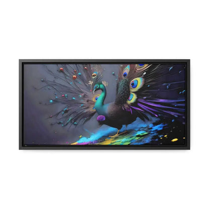 Gorgeous Peacock Horizontal Frame with Splattered Paint Background - 20″ x 10″ / Black / Premium Gallery Wraps