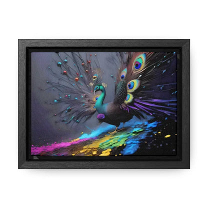 Gorgeous Peacock Horizontal Frame with Splattered Paint Background - 7’’ x 5’’ / Black / Premium Gallery Wraps