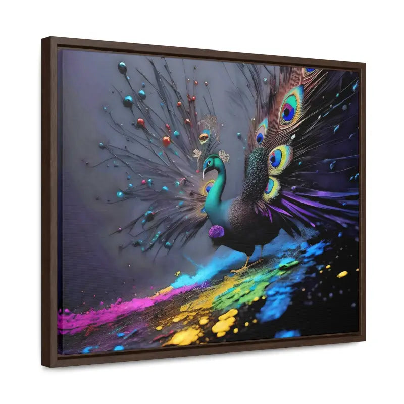 Gorgeous Peacock Horizontal Frame with Splattered Paint Background - Canvas