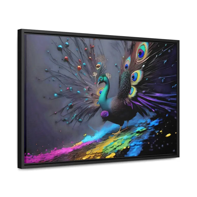 Gorgeous Peacock Horizontal Frame with Splattered Paint Background - Canvas