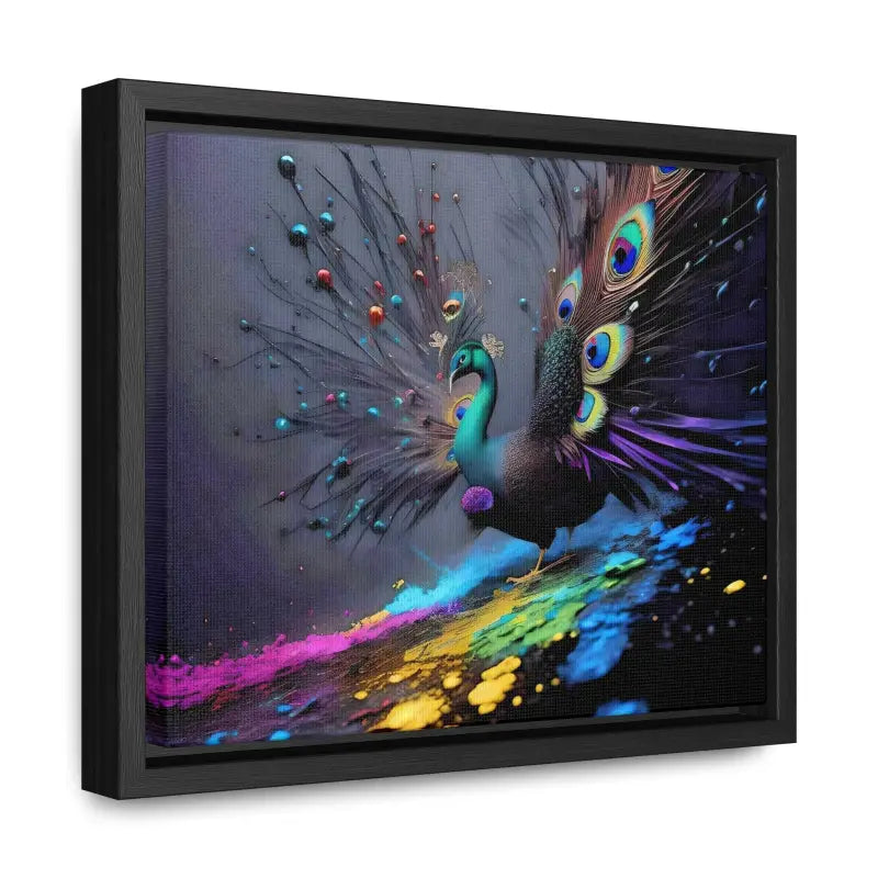 Gorgeous Peacock Horizontal Frame with Splattered Paint Background - Canvas