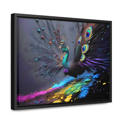 Gorgeous Peacock Horizontal Frame with Splattered Paint Background - Canvas