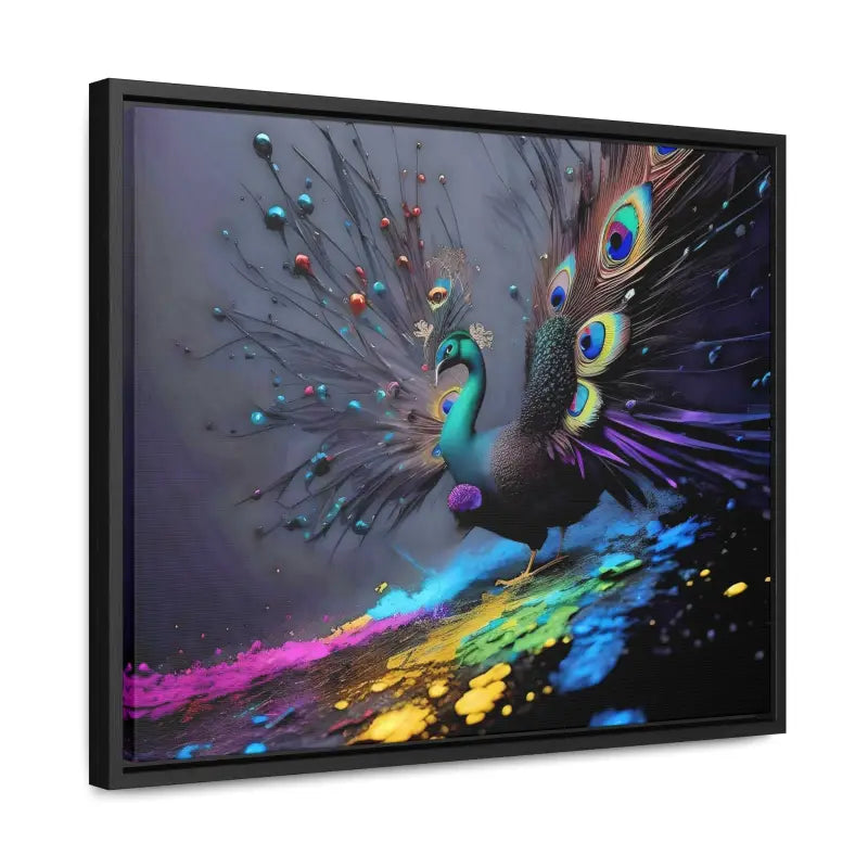 Gorgeous Peacock Horizontal Frame with Splattered Paint Background - Canvas