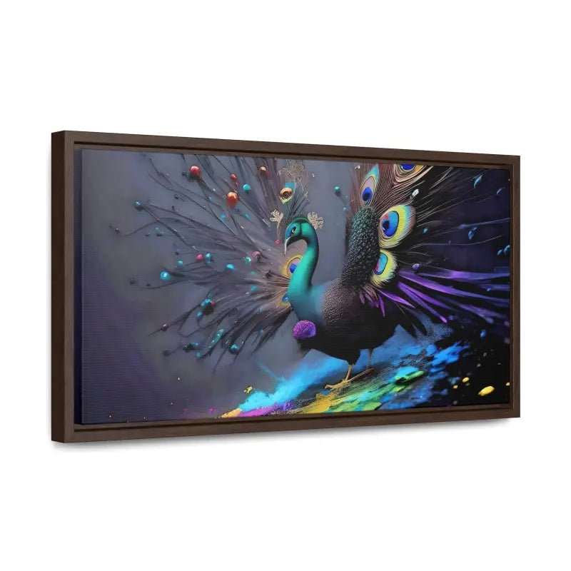 Gorgeous Peacock Horizontal Frame with Splattered Paint Background - Canvas