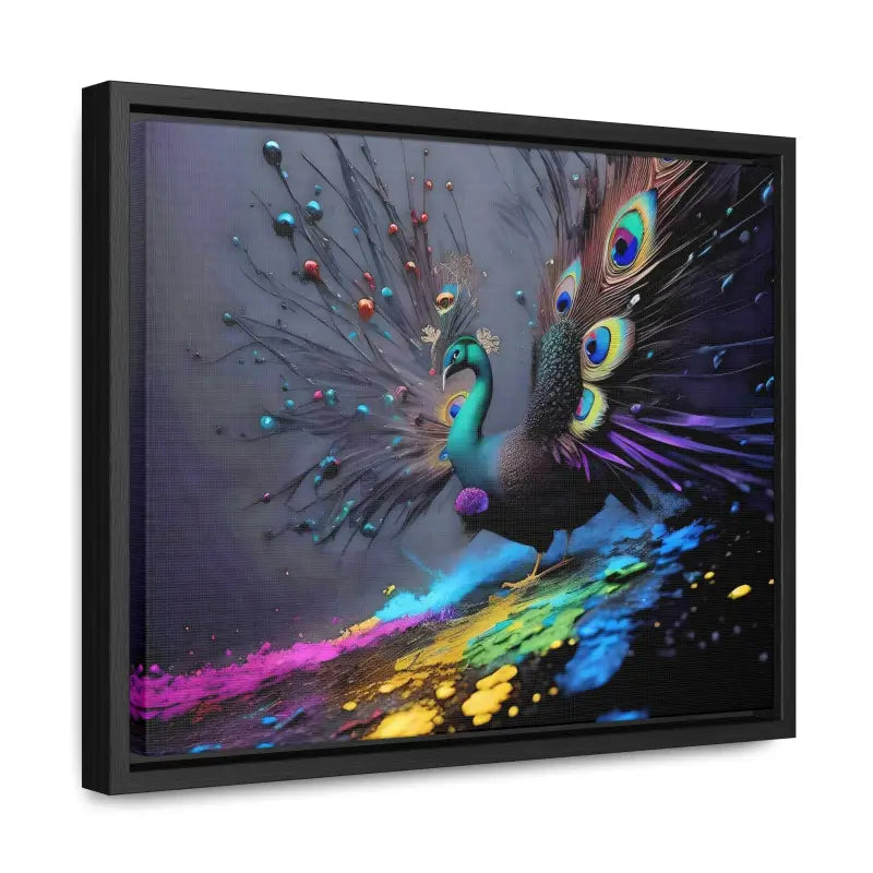 Gorgeous Peacock Horizontal Frame with Splattered Paint Background - Canvas