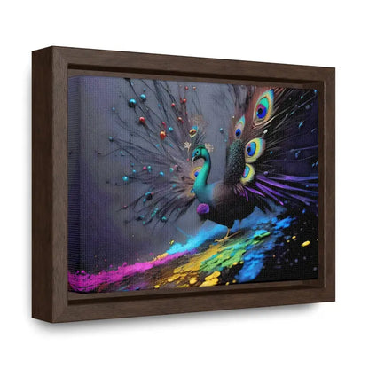 Gorgeous Peacock Horizontal Frame with Splattered Paint Background - Canvas