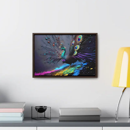 Gorgeous Peacock Horizontal Frame with Splattered Paint Background - Canvas