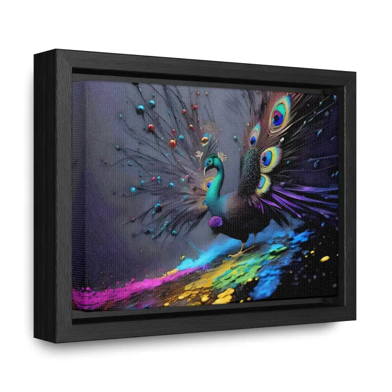 Gorgeous Peacock Horizontal Frame with Splattered Paint Background - Canvas