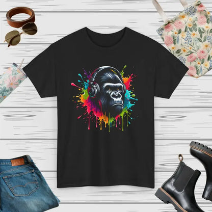 Unleash Style with the Colorful Gorilla Headphones Cotton Tee - Black / s T-shirt