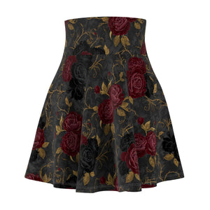 Gothic Rose Skater Skirt – Dark Floral High-waist Aesthetic - Skirts