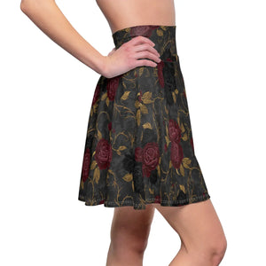 Gothic Rose Skater Skirt – Dark Floral High-waist Aesthetic - Skirts