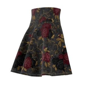 Gothic Rose Skater Skirt – Dark Floral High-waist Aesthetic - Skirts