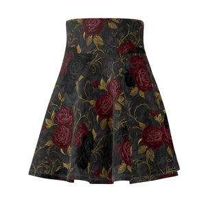 Gothic Rose Skater Skirt – Dark Floral High-waist Aesthetic - Skirts
