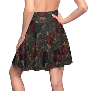 Gothic Rose Skater Skirt – Dark Floral High-waist Aesthetic - Skirts