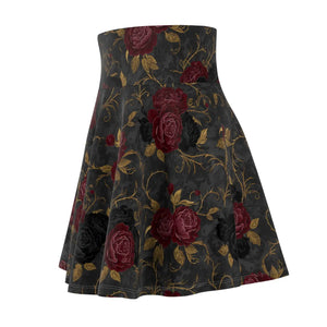 Gothic Rose Skater Skirt – Dark Floral High-waist Aesthetic - Skirts