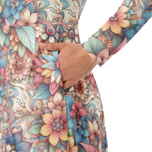 Floral Long Sleeve Midi – Stretch Comfort - Dipaliz - Dresses - Xs