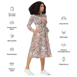 Floral Long Sleeve Midi – Stretch Comfort - Dipaliz - Dresses - Xs