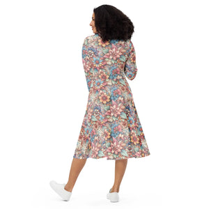 Floral Long Sleeve Midi – Stretch Comfort - Dipaliz - Dresses - Xs