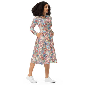 Floral Long Sleeve Midi – Stretch Comfort - Dipaliz - Dresses - Xs