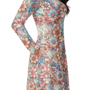Floral Long Sleeve Midi – Stretch Comfort - Dipaliz - Dresses - Xs