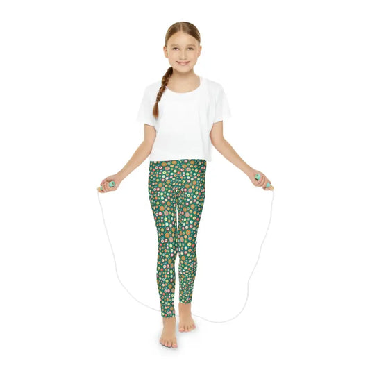 Green Abstract Circles Youth Leggings - Stylish Comfort - 11/12 Years Kids Clothes