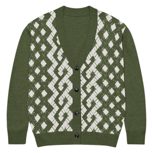 Green Argyle Diamond Knit Cardigan - Cozy Layering Essential - Dipaliz - 2xl - Cardigans