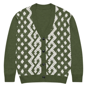Green Argyle Diamond Knit Cardigan - Cozy Layering Essential - Dipaliz - Xl - Cardigans