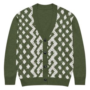 Green Argyle Diamond Knit Cardigan - Cozy Layering Essential - Dipaliz - Xs - Cardigans