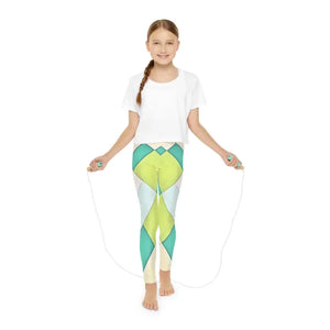 Green Checkered Abstract Pattern Youth Length Leggings - Dipaliz - Activewear