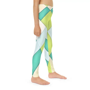 Green Checkered Abstract Pattern Youth Length Leggings - Dipaliz - Activewear